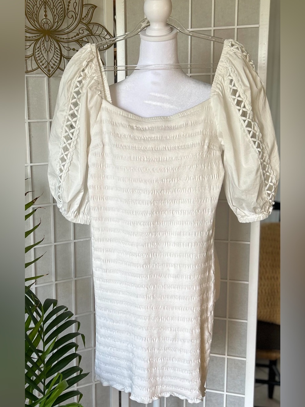🤍 Betsey Johnson Cream Textured Mini Dress – Boho Romantic Vibes 🤍